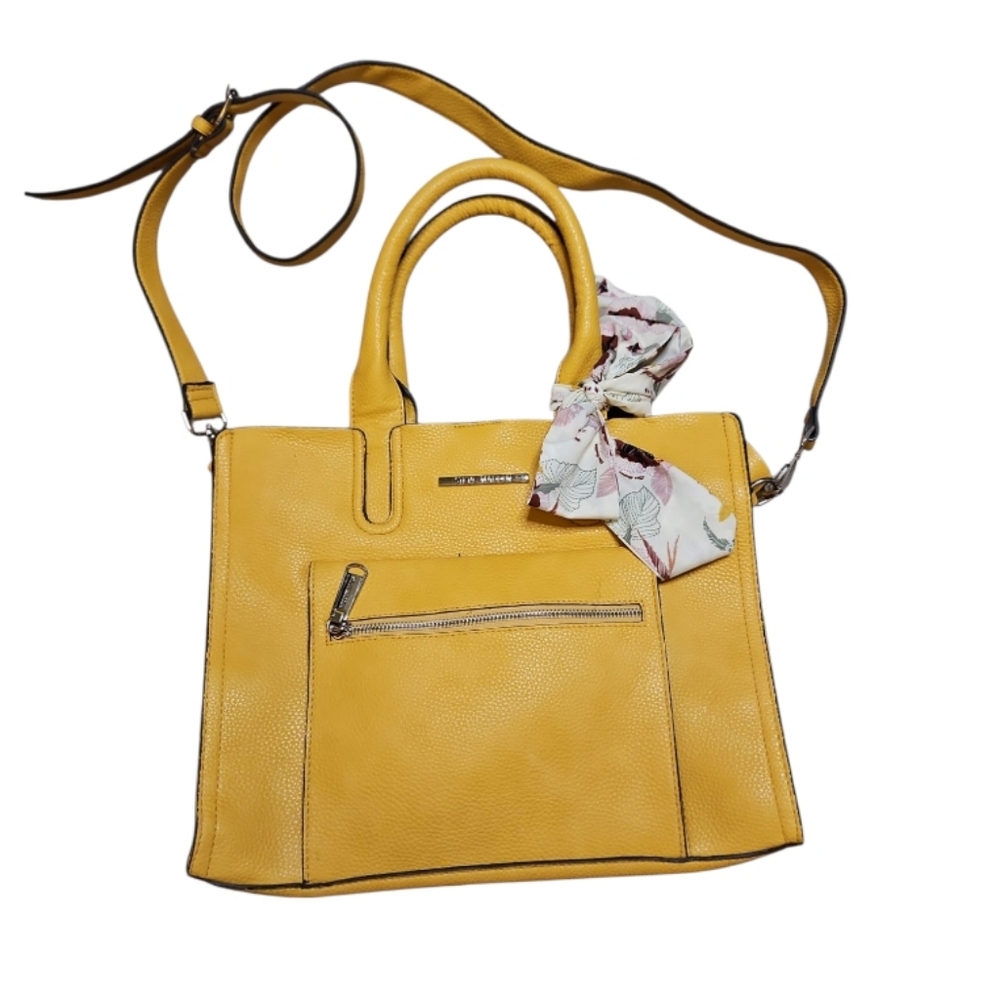 Steve Madden - Yellow Leather Tote Bag with Floral Scarf Accent - NWOT